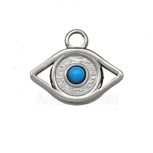 Raw Stainless Steel Eye Charms Pendant Pave Blue Synthetic Turquoise