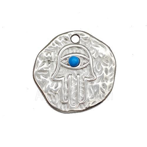Raw Stainless Steel Hand Pendant Pave Blue Synthetic Turquoise Circle