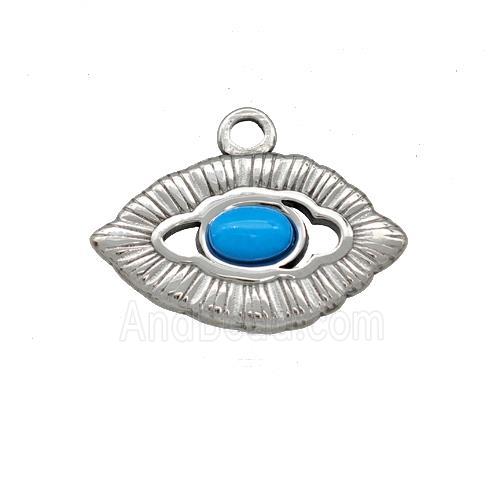 Raw Stainless Steel Eye Pendant Pave Blue Synthetic Turquoise