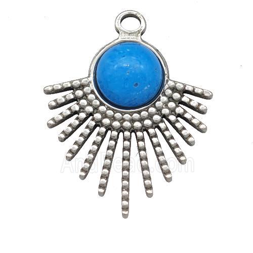 Raw Stainless Steel Pendant Pave Blue Synthetic Turquoise