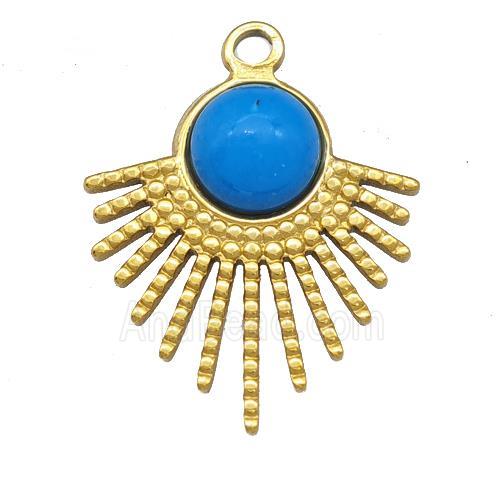 Stainless Steel Pendant Pave Blue Synthetic Turquoise Gold Plated