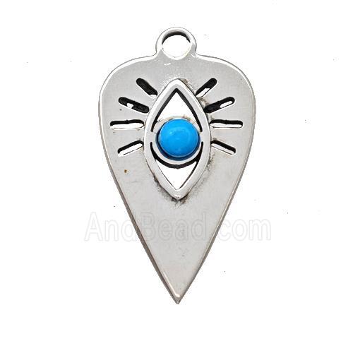 Raw Stainless Steel Arrowhead Eye Pendant Pave Blue Synthetic Turquoise
