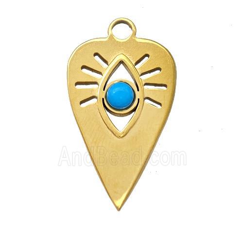 Stainless Steel Arrowhead Eye Pendant Pave Blue Synthetic Turquoise Gold Plated