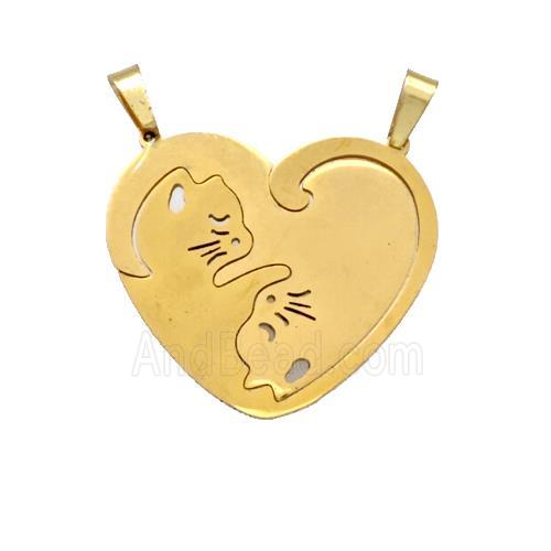 Stainless Steel Couple Heart Pendant Cat 2loops Gold Plated
