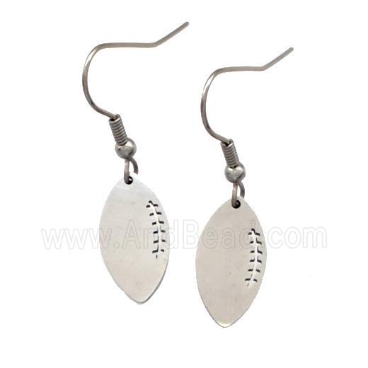 Raw Stainless Steel Football Sport Hook Earrings