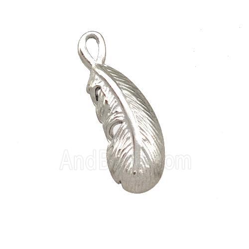 Raw Stainless Steel Feather Pendant