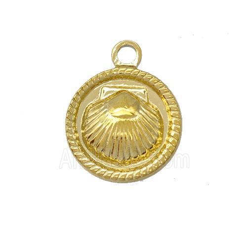 Stainless Steel Sea Shell Pendant Circle Gold Plated