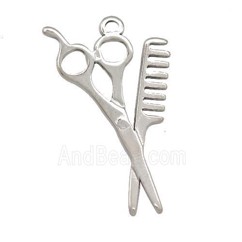 Raw Stainless Steel Comb Scissor Charms Pendant