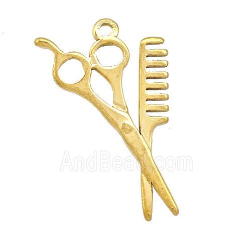 Stainless Steel Comb Scissor Charms Pendant Gold Plated