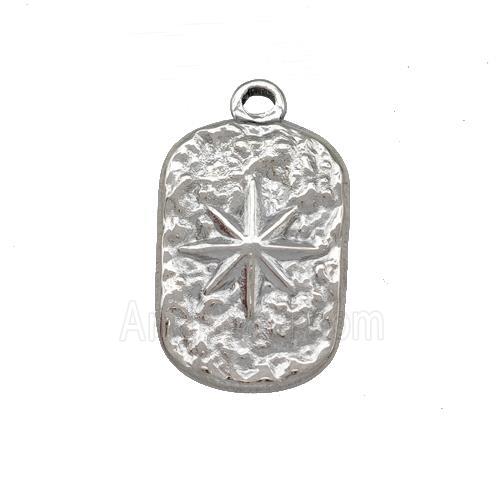 Raw Stainless Steel Compass Pendant Hammered Rectangle