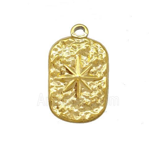 Stainless Steel Compass Pendant Hammered Rectangle Gold Plated
