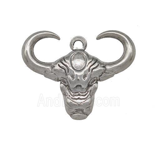 Raw Stainless Steel Bull Head Pendant Cow