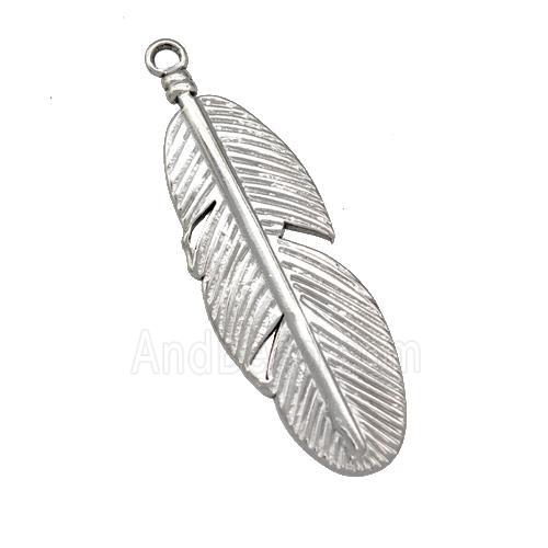 Raw Stainless Steel Feather Pendant