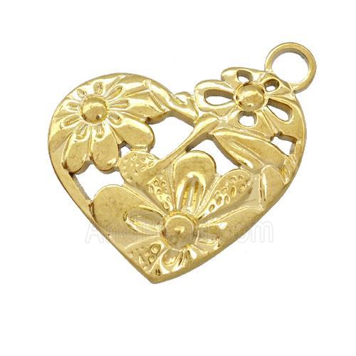 Stainless Steel Heart Pendant Flower Gold Plated