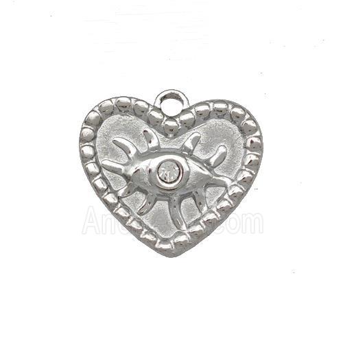 Raw Stainless Steel Heart Eye Pendant Pave Rhinestone
