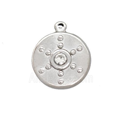 Raw Stainless Steel Circle Penant Pave Rhinestone