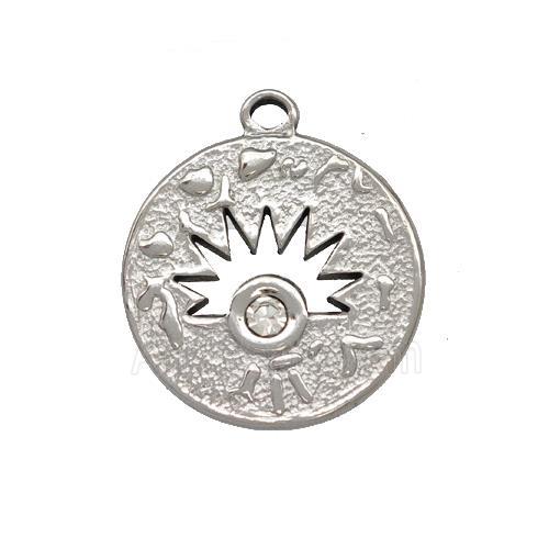 Raw Stainless Steel Sunburst Pendant Pave Rhinestone Circle