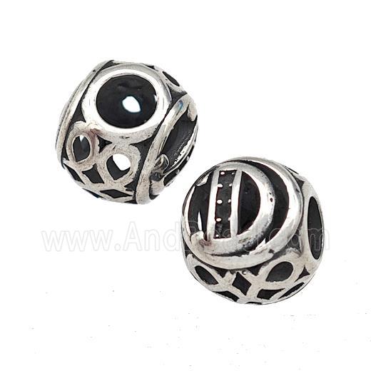 Stainless Steel Round Beads Letter-D Hollow Large Hole Antique Silver
