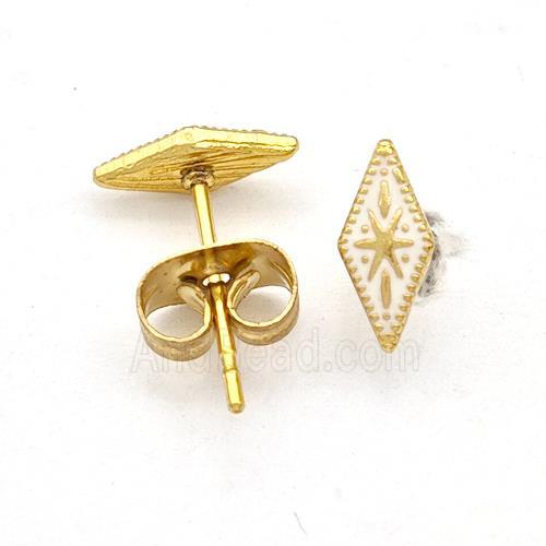 Stainless Steel Compass Stud Earring White Enamel Gold Plated