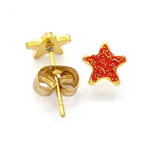 Stainless Steel Star Stud Earring Pave Fire Opal Gold Plated