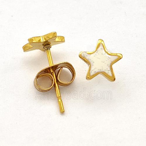 Stainless Steel Star Stud Earring Pave Fire Opal Gold Plated
