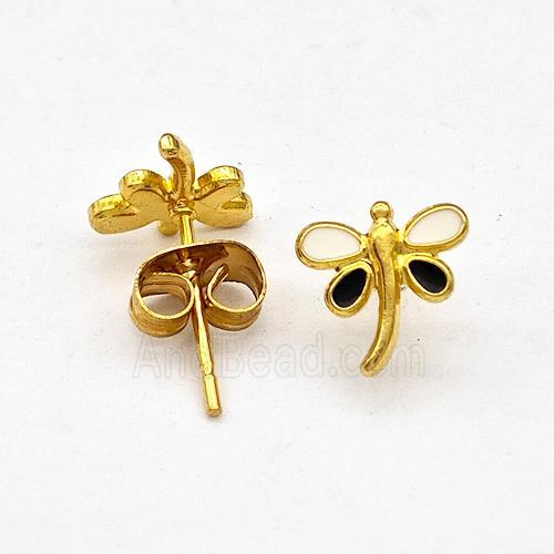 Stainless Steel Dragonfly Stud Earring Enamel Gold Plated