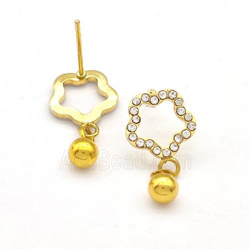 Stainless Steel Flower Stud Earring Rhinestone Gold Plated
