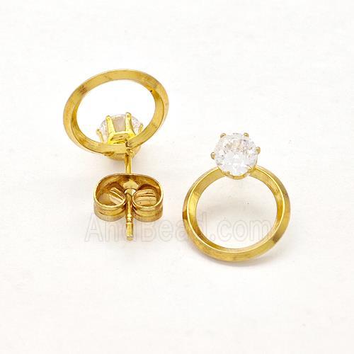 Stainless Steel Circle Stud Earring Pave Rhinestone Gold Plated