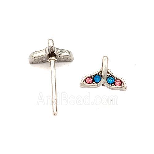 Raw Stainless Steel Stud Earring Pave Rhinestone Shark-tail