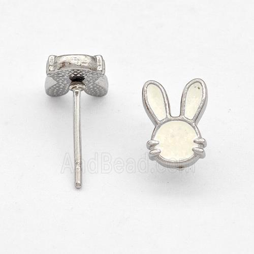Raw Stainless Steel Rabbit Stud Earring White Enamel