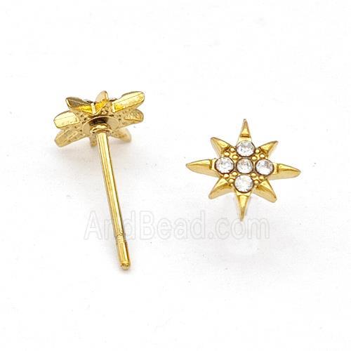 Stainless Steel NorthStar Stud Earring Pave Rhinestone Gold Plated
