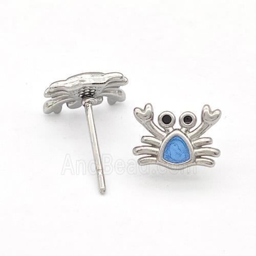Raw Stainless Steel Crab Stud Earring Blue Enamel