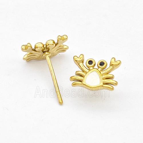 Stainless Steel Crab Stud Earring White Enamel Gold Plated