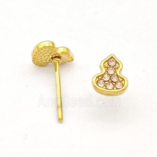 Stainless Steel Gourd Stud Earring Pave Rhinestone Gold Plated