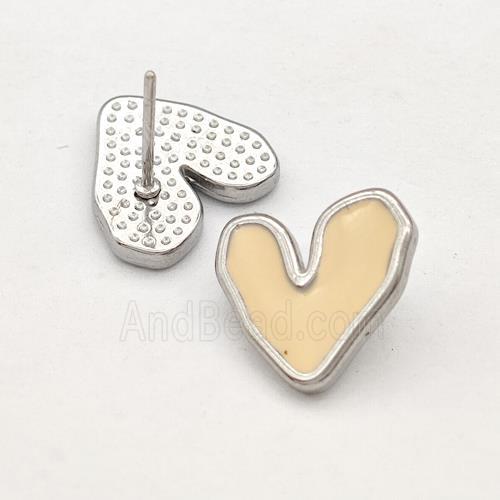 Raw Stainless Steel Heart Stud Earring Pink Enamel