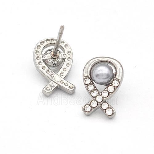 Raw Stainless Steel Stud Earring Pave Rhinestone Pearlized Resin Awareness Ribbons