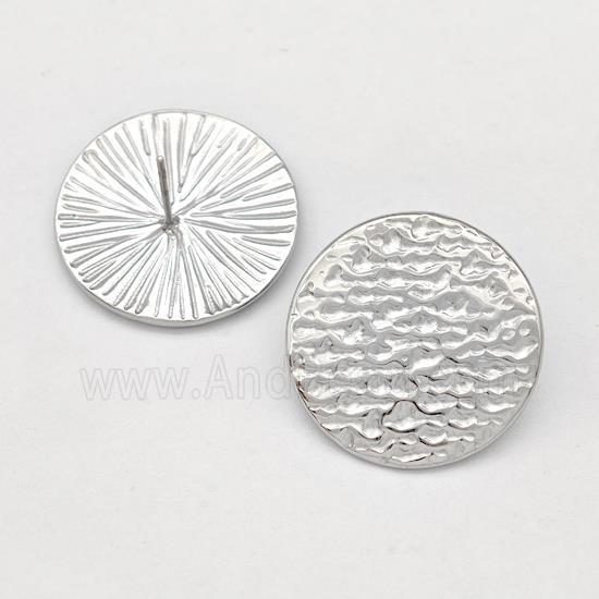 Raw Stainless Steel Stud Earring Circle Hammered