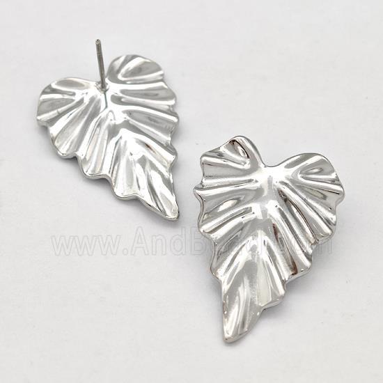 Raw Stainless Steel Stud Earring Leaf