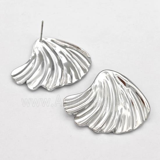 Raw Stainless Steel Stud Earring Leaf