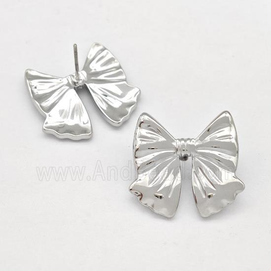 Raw Stainless Steel Bow Stud Earring