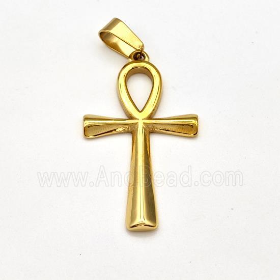 Stainless Steel Egyptian Ankh Cross Pendant Gold Plated