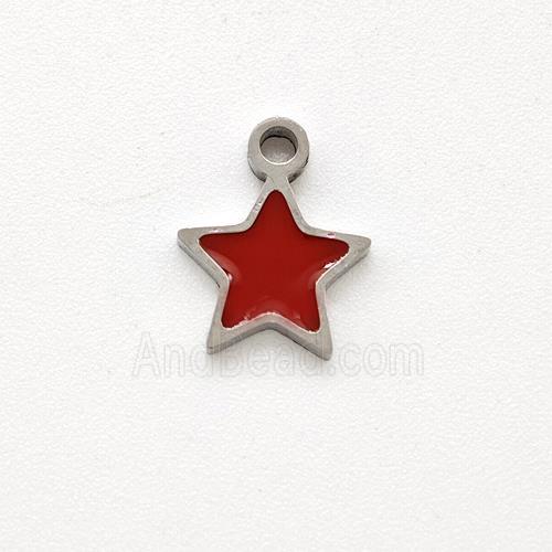 Raw Stainless Steel Star Pendant Red Enamel