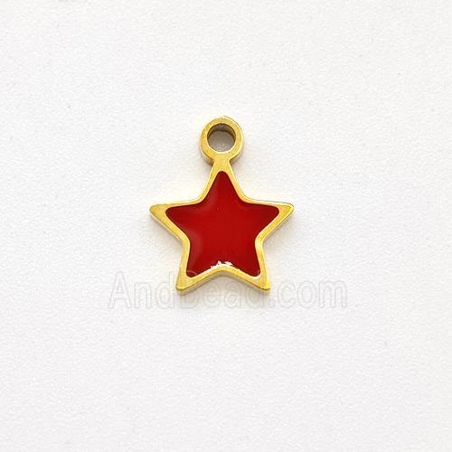 Stainless Steel Star Pendant Red Enamel Gold Plated