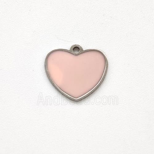 Raw Stainless Steel Heart Pendant Pink Enamel