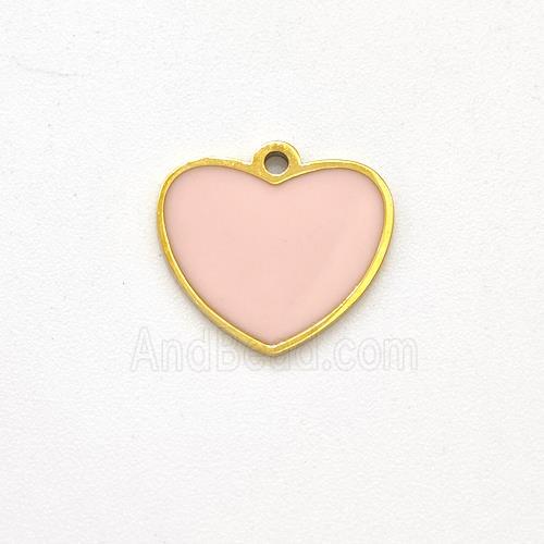 Stainless Steel Heart Pendant Pink Enamel Gold Plated