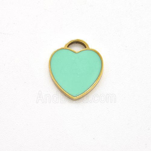 Stainless Steel Heart Pendant Green Enamel Gold Plated