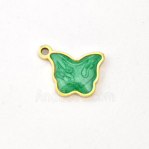Stainless Steel Butterfly Pendant Green Painted Gold Plated
