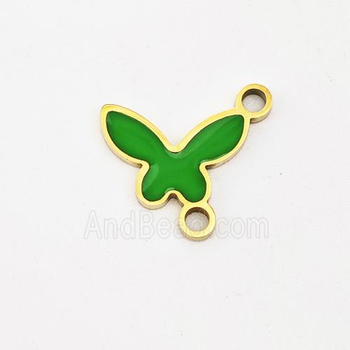 Stainless Steel Butterfly Pendant Green Enamel Gold Plated