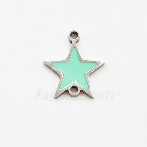 Raw Stainless Steel Star Connector Green Enamel