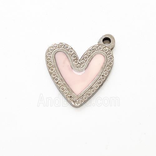 Raw Stainless Steel Heart Pendant Pink Enamel